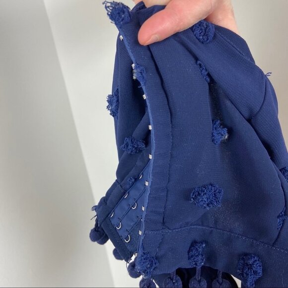Tularosa Revolve Allie Crop Top Blue One Shoulder Size Small Swiss Dot Tassel S - Picture 8 of 9